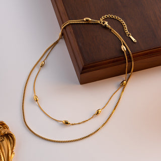 Gold Double Layer Oval Bead Necklace Fashion For Women