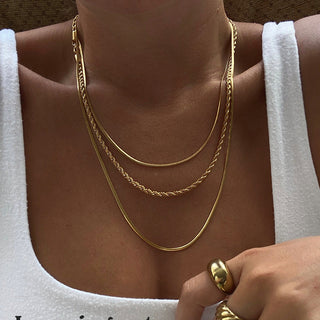 Three-layer Twist Snake Bone Titanium Steel Electroplated 18K Gold High Color Retention Necklace