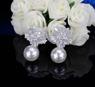 Pearl Earrings for Women with Luxury Fireworks Shaped Cubic Zirconia Woman Jewelry Birthday Gift