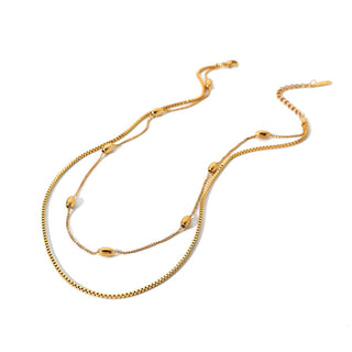 Gold Double Layer Oval Bead Necklace Fashion For Women