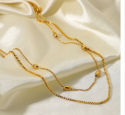 Gold Double Layer Oval Bead Necklace Fashion For Women