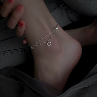 925 Sterling Silver Double-Layer Circle Exquisite Women's Anklet