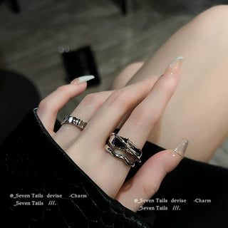 Instagram Black Crystal Niche Open Ring Internet Celebrity Women's Geometry