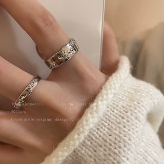 Accessible Luxury Silver Women's Cold Style Decoration Index Finger Ring Simple Bracelet