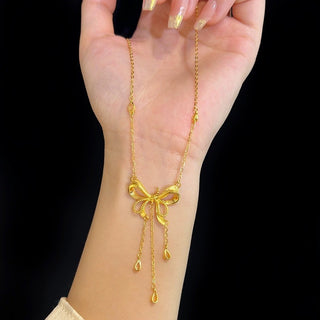 Bow Necklace Alluvial Gold Pendant Copper-plated Gold Heart Tassel Necklace For Women