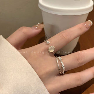 Moonstone Simple Bracelet Ring Female Summer Accessible Luxury Fancy Adjustable Index Finger Ring Stylish Sweet Cool Wind Open Ring