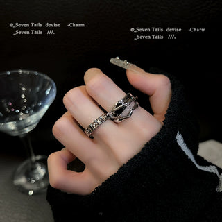 Instagram Black Crystal Niche Open Ring Internet Celebrity Women's Geometry