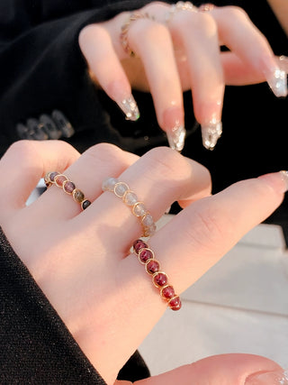 Natural Stone Tourmaline Ring Women Niche Design High Sense Simple Bracelet Ring Retro Little Finger Ring Open Index Finger Ring Women