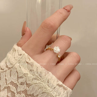 Camellia Flower Ring Women Open Cold Style Niche Design Light Luxury High Sense Index Finger Ring 2024 New Ring