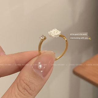 Camellia Flower Ring Women Open Cold Style Niche Design Light Luxury High Sense Index Finger Ring 2024 New Ring