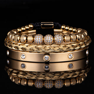 3 Rhinestone Ball Ten Diamond Bracelet Suit Stainless Steel Mesh Bracelet