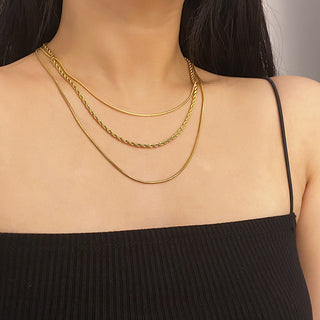 Three-layer Twist Snake Bone Titanium Steel Electroplated 18K Gold High Color Retention Necklace