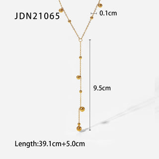 New 18K Gold Plated Stainless Steel Round Beads Tassel Charm Necklace For Women