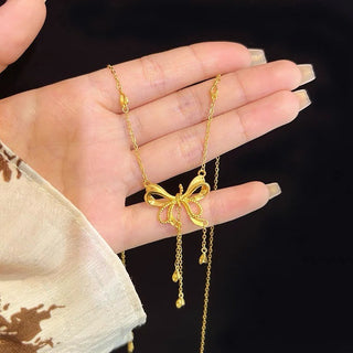 Bow Necklace Alluvial Gold Pendant Copper-plated Gold Heart Tassel Necklace For Women