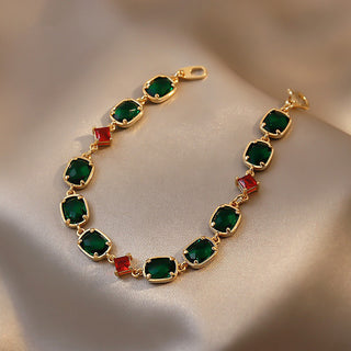 Real Gold Electroplated Diamond Emerald Bracelet