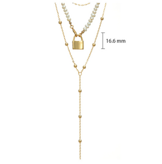 Fashion Pearl Necklace Real Gold Plated Small Lock Pendant Sweater Chain Necklace